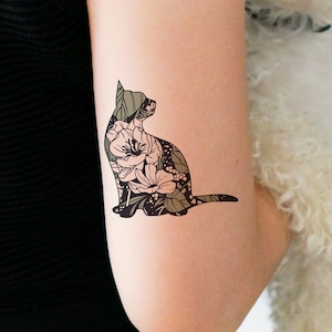 Tatouage Temporaire Tatouage De Fleur De Chat Tatouage Etsy France