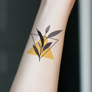 Temporary Tattoo (SET OF 2)/Leaf Triangle/Floral Tattoo/Geometry Tattoo/ Feminine Tattoo