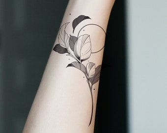 Temporary Tattoo/Leaf Branch 4.5"/Floral Tattoo/ Feminine Tattoo