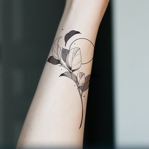 Temporary Tattoo/Leaf Branch 4.5&quot;/Floral Tattoo/ Feminine Tattoo