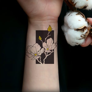 Temporary Tattoo/Magnolia Flowers/Floral Tattoo/ Feminine Tattoo