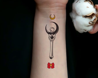 Temporary Tattoo/Ribbon Tattoo/ Moon Tattoo/Moon Stick Tattoo/Feminine Tattoo