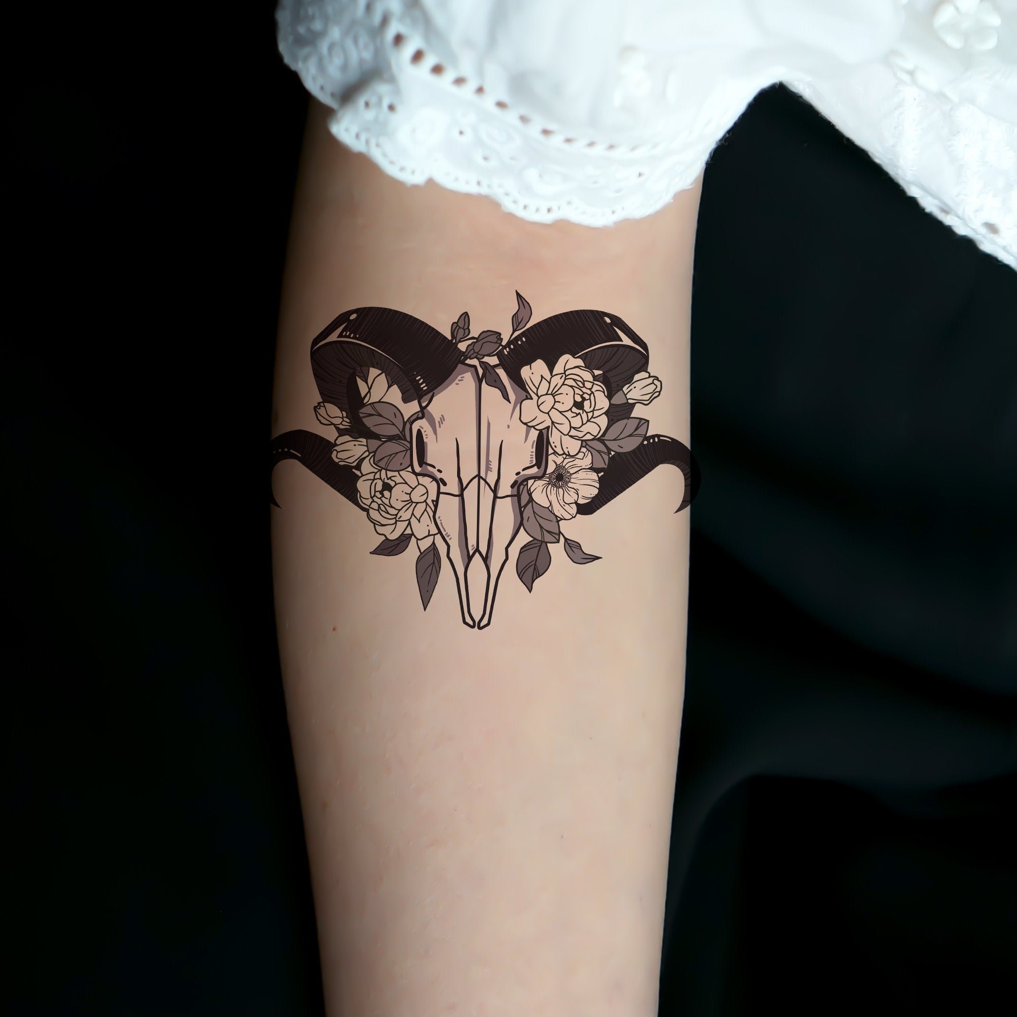 Temporary Tattoo/deer Skull Tattoo/floral Tattoo/ Feminine - Etsy Israel Temporary Tattoo/deer Skull Tattoo/floral Tattoo/ Feminine - Etsy Israel