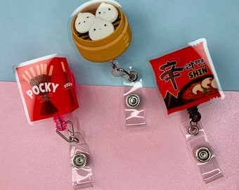 Asian Food Retractable Reel Badge/ Holder for Office Work Nurse ID and Name Tag with Metal Back Clip