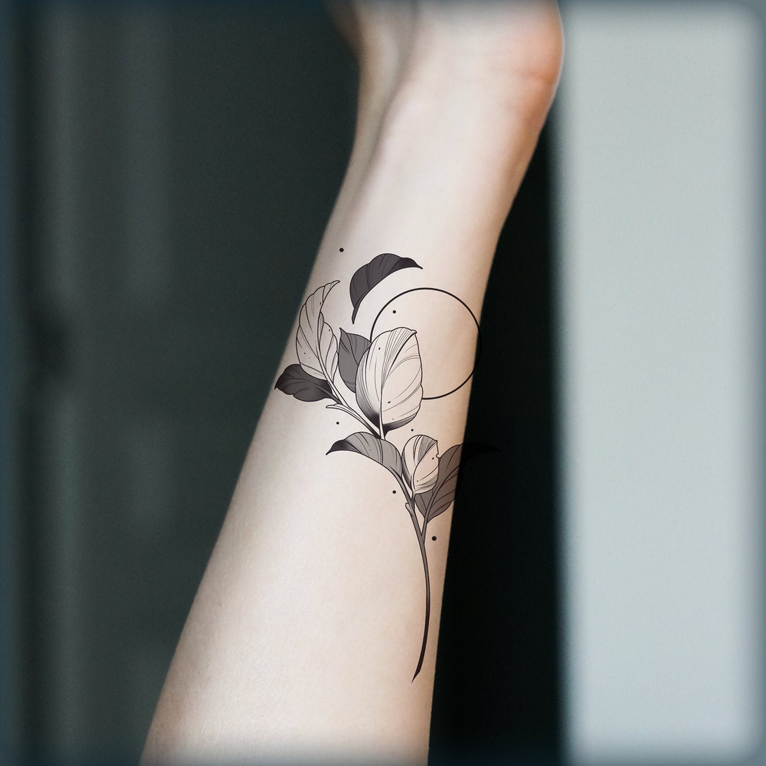 Tattoo-Bogen Temporär „Blütenzweig“ – Pink, Weiß, Grün, Braun, 19x9 Cm, Wasserfest