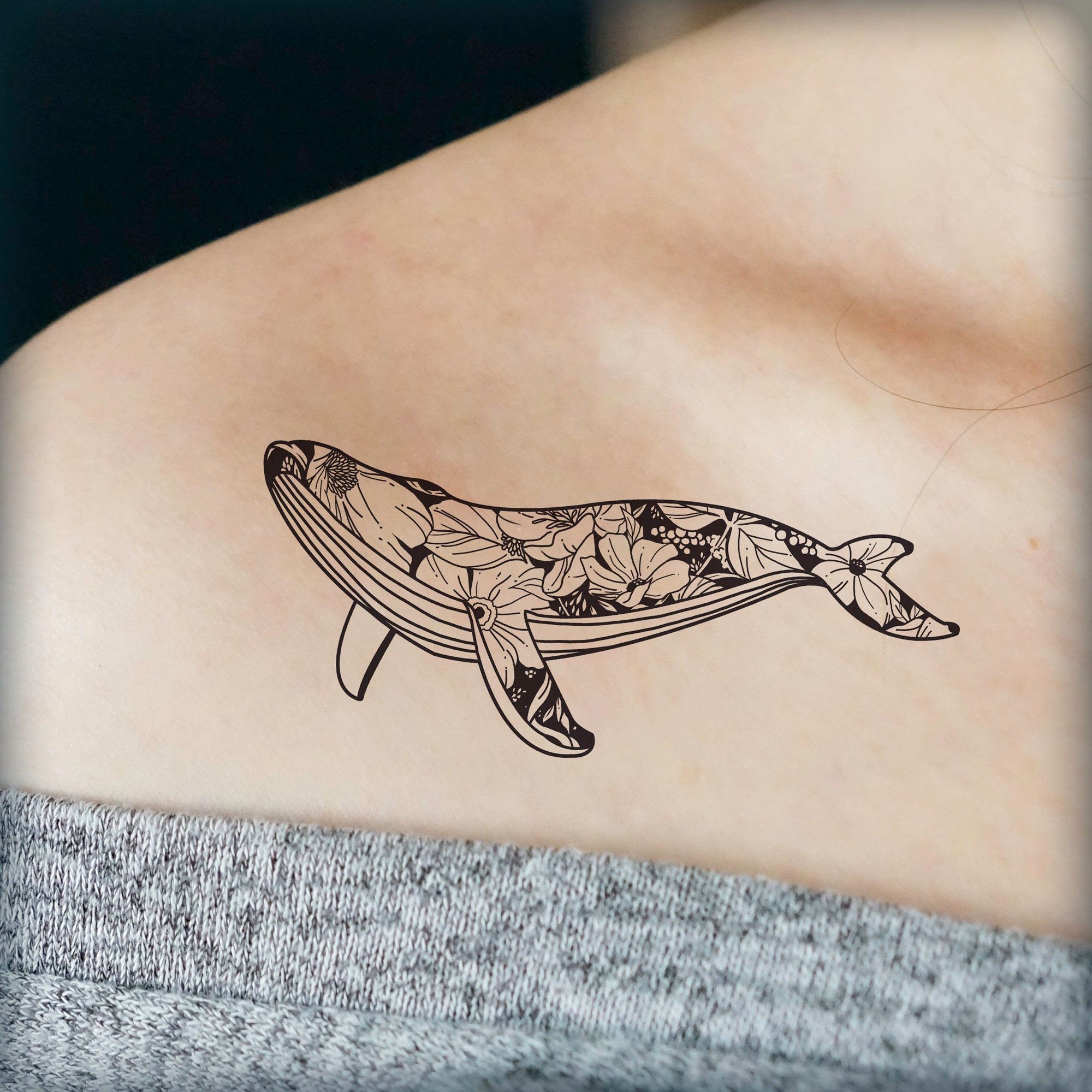 Space Killer Whale Girls Side Tattoo