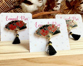 Fan Enamel Pin with dangling tassel