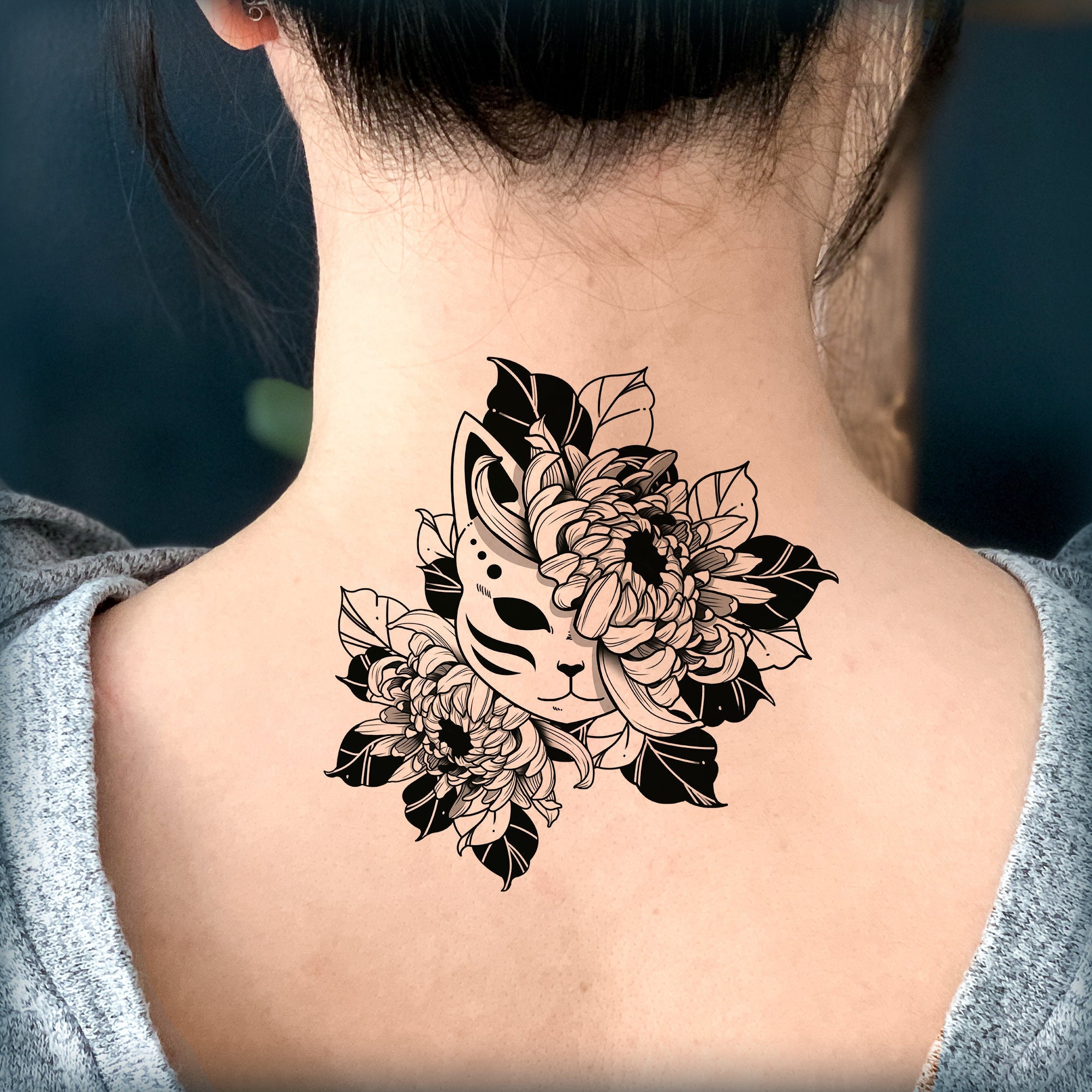 Temporary Tattoo/kabuki Mask/floral Tattoo/ Feminine Tattoo - Etsy Australia