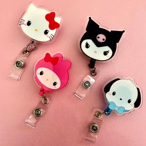 Cute Animal Retractable Reel Badge Sanrio/ Holder for Office Work Nurse ID and Name Tag with Metal Back Clip