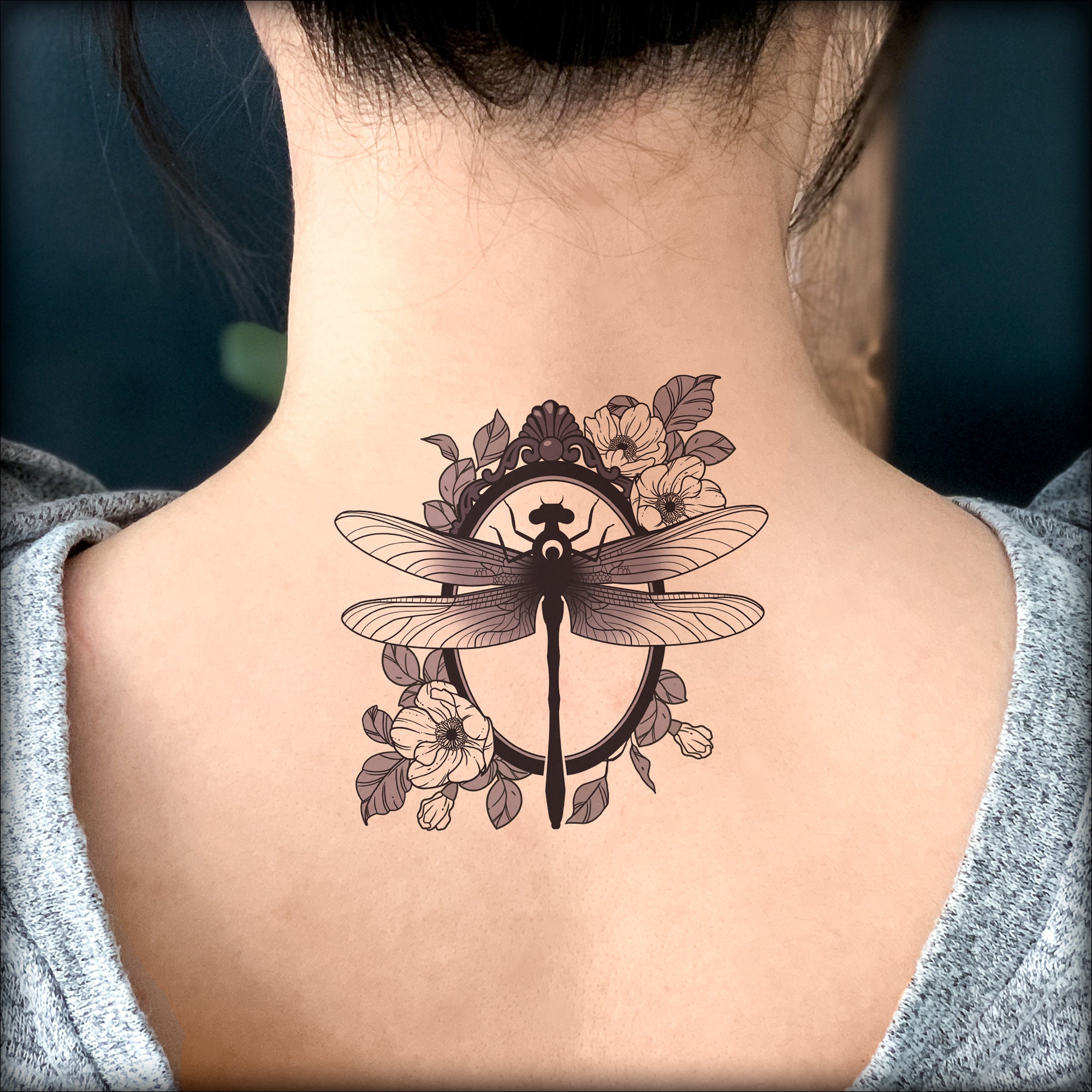 Tatuaje temporal/tatuaje de libélula/tatuaje floral/tatuaje - Etsy México
