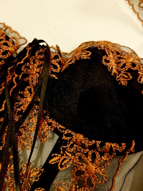 Fabulous golden embroidered black tulle corset UK… - image 4