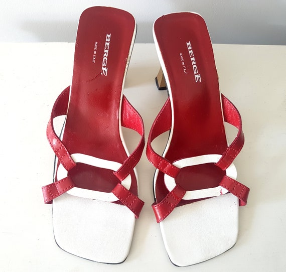 Red and white real leather mules shoes 
