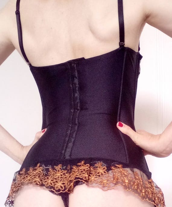 Fabulous golden embroidered black tulle corset UK… - image 2
