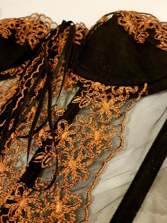Fabulous golden embroidered black tulle corset UK… - image 3