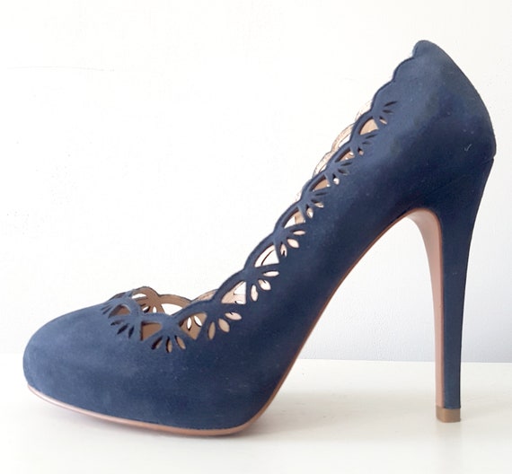 Navy suede style court shoes pumps high 