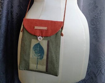Messenger Bag.Crossbody Bag.Cotton Fabric.Leather Logo.Jute Rope.Mother of Pearl Shell Button. Cotton Blends. Linen Fabric.