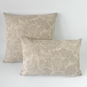 CELINE- Grey Toile De Juoy French Art Pattern Linen Modern Farmhouse Cushion Covers