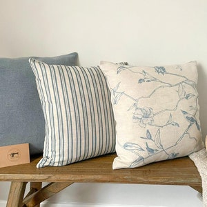 Blue Linen Modern Farmhouse Cushion Covers