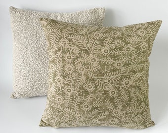 Neptune 'Orla' Moss Green Thistle Pattern Fabric Handmade Cushion Covers