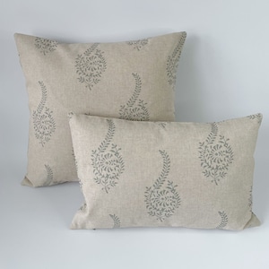 MYLAH - Duck Egg Paisley Leaf Print Linen Modern Double-Sided Cushion Covers