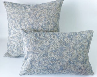 Neptune 'Orla' Flax Blue Thistle Pattern Fabric Handmade Cushion Covers