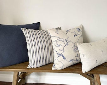 Navy Linen Modern Farmhouse Cushion Covers