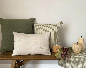 Lot de coussins verts : 3 housses de coussin en lin