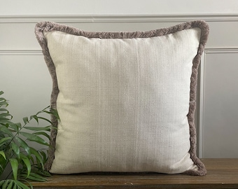Morgan - Linen with Taupe Fringing Handmade Cushion Cover (The Brunswick Collection)