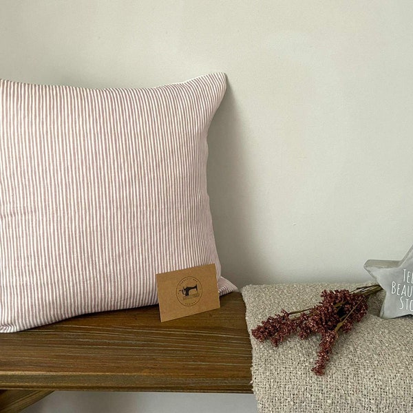 MAISIE - Pink Stripe Linen Modern Farmhouse Cushion Covers