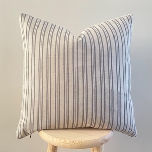 EVELYNN - Grey Stripe Linen Modern Farmhouse Cushion Covers