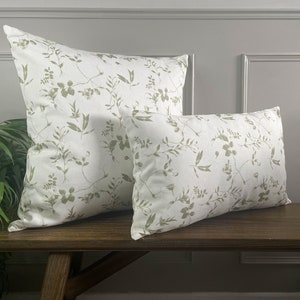 FLORA - Green Floral Pattern Linen Modern Double-Sided Cushion Covers