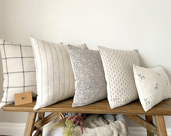 Charcoal Natural Linen Modern Farmhouse Cushion Covers