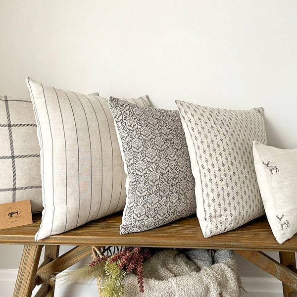 Charcoal Natural Linen Modern Farmhouse Cushion Covers