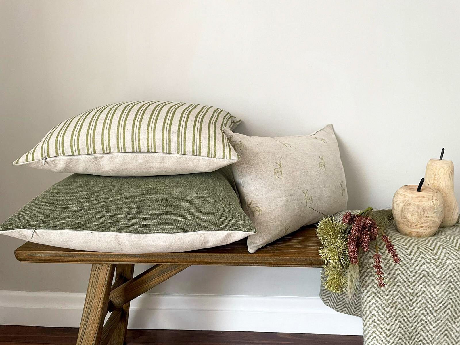 Green Linen Modern Farmhouse Cushion Covers Etsy UK