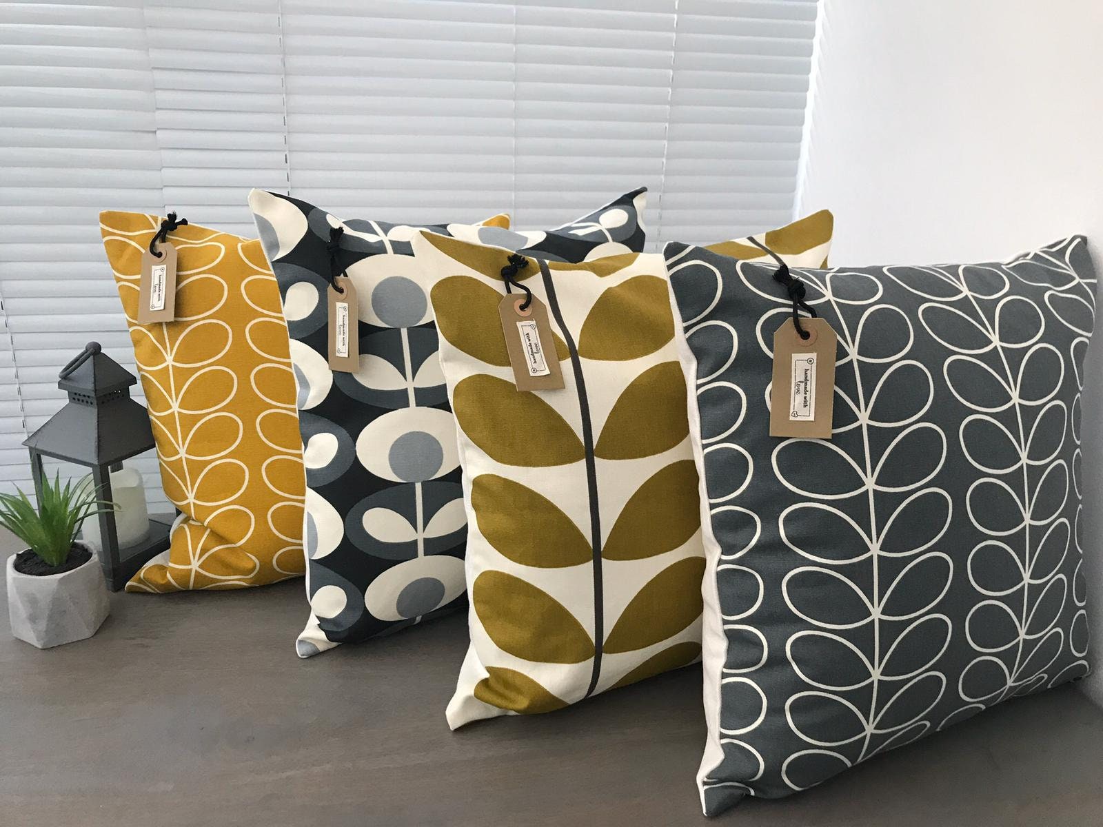 CUSHION COVER HANDMADE IN ORLA KIELY OVAL STEM FLOWER SEVENTIES BLACK GREY 16” =