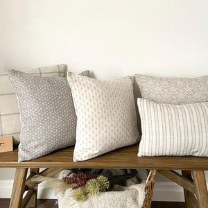 Grey Natural Linen Modern Farmhouse Cushion Covers