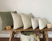 Green Linen Modern Farmhouse Cushion Covers