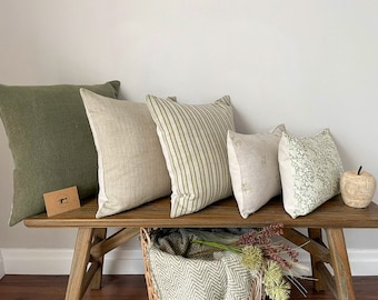 Green Linen Modern Farmhouse Cushion Covers