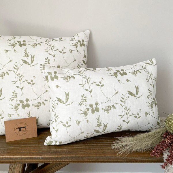 FLORA- Green Floral Pattern Linen Modern Double-Sided Cushion Covers