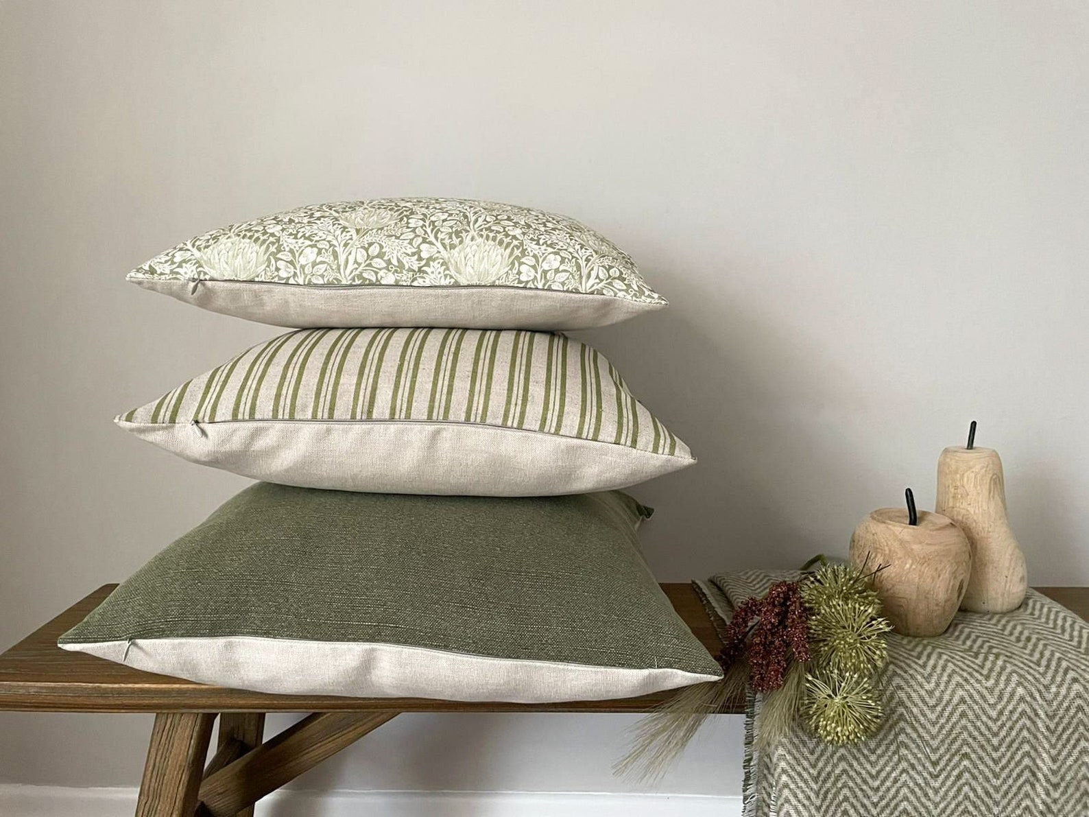 Green Cushion Bundle 3 X Linen Cushion Covers Etsy UK