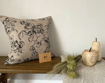 ROSE - Charcoal Floral Pattern Linen Modern Farmhouse Cushion Covers