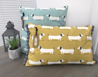 Fryetts Ochre and Blue ‘Hound Dog’ Dachshund Handmade Cushion Covers