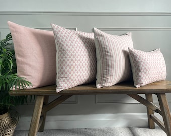 Dusky Pink Linen Modern Farmhouse Cushion Covers