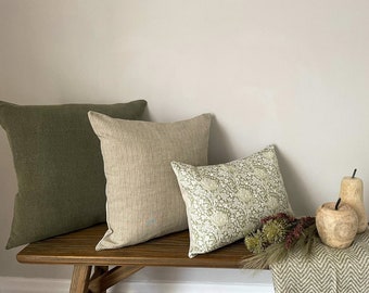 Lot de coussins verts : 3 x housses de coussin en lin