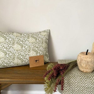 MARGAUX - Green Floral Linen Modern Farmhouse Cushion Covers