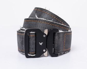 Reclaimed Fire Hose Belt, Handmade Industrial Textile Belt, Quick-Release Aluminum Buckle