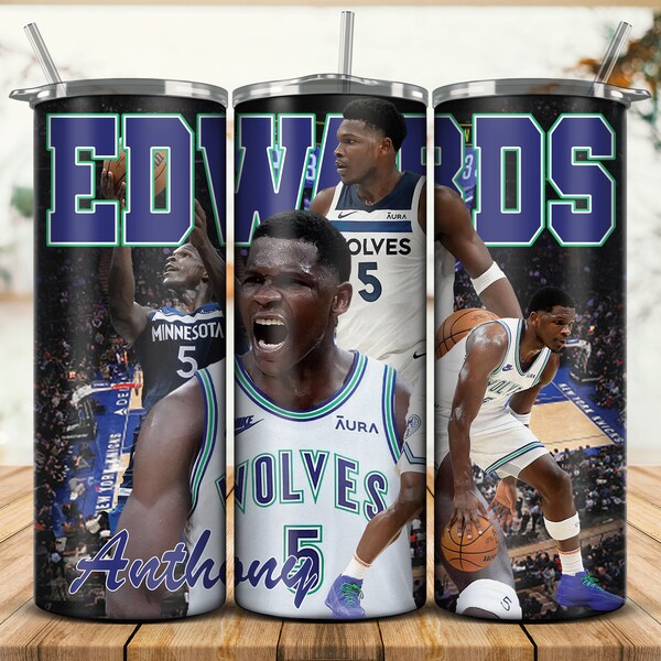 Anthony Edwards 20oz Sublimation Tumbler Wrap, Straight & Tapered Skinny Tumbler Wrap PNG Digital Downlaod, Basketball Tumbler Wrap Print.