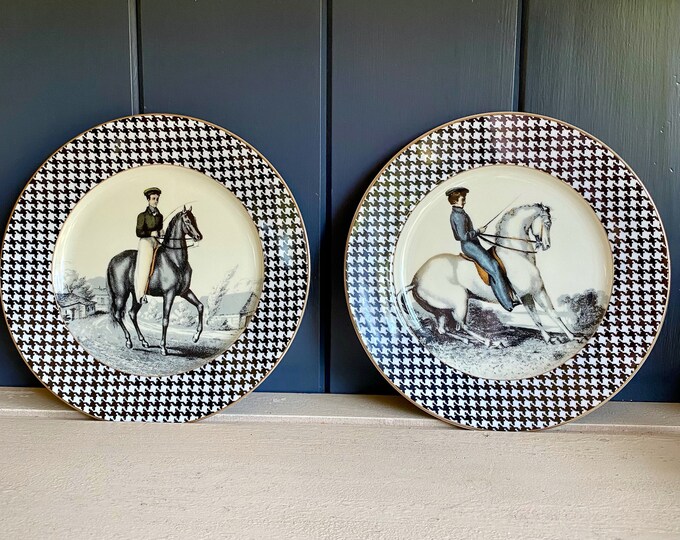 Fitz and Floyd Equestrian Plates, Gold Rim, Porcelain Made in Japan