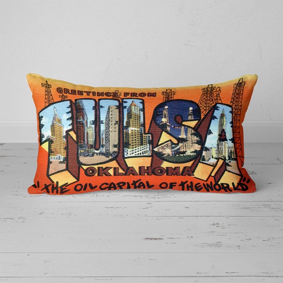 Tulsa Oklahoma Ok Pillow Vintage Greetings From Large Letter Etsy