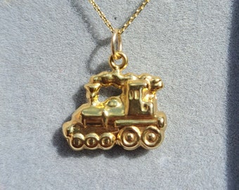 Vintage 9ct Gold Steam Train Pendant Charm, 1990s, For Necklace or Bracelet, Option to Add Chain